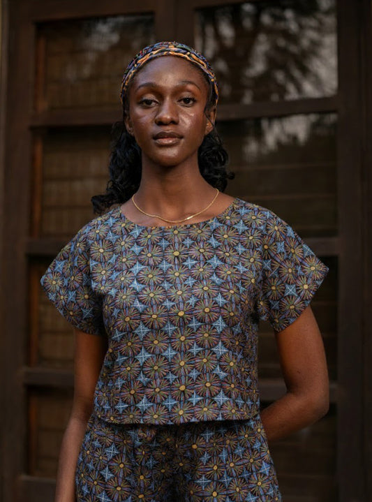 Square Top : Rosetta Black Chanderi