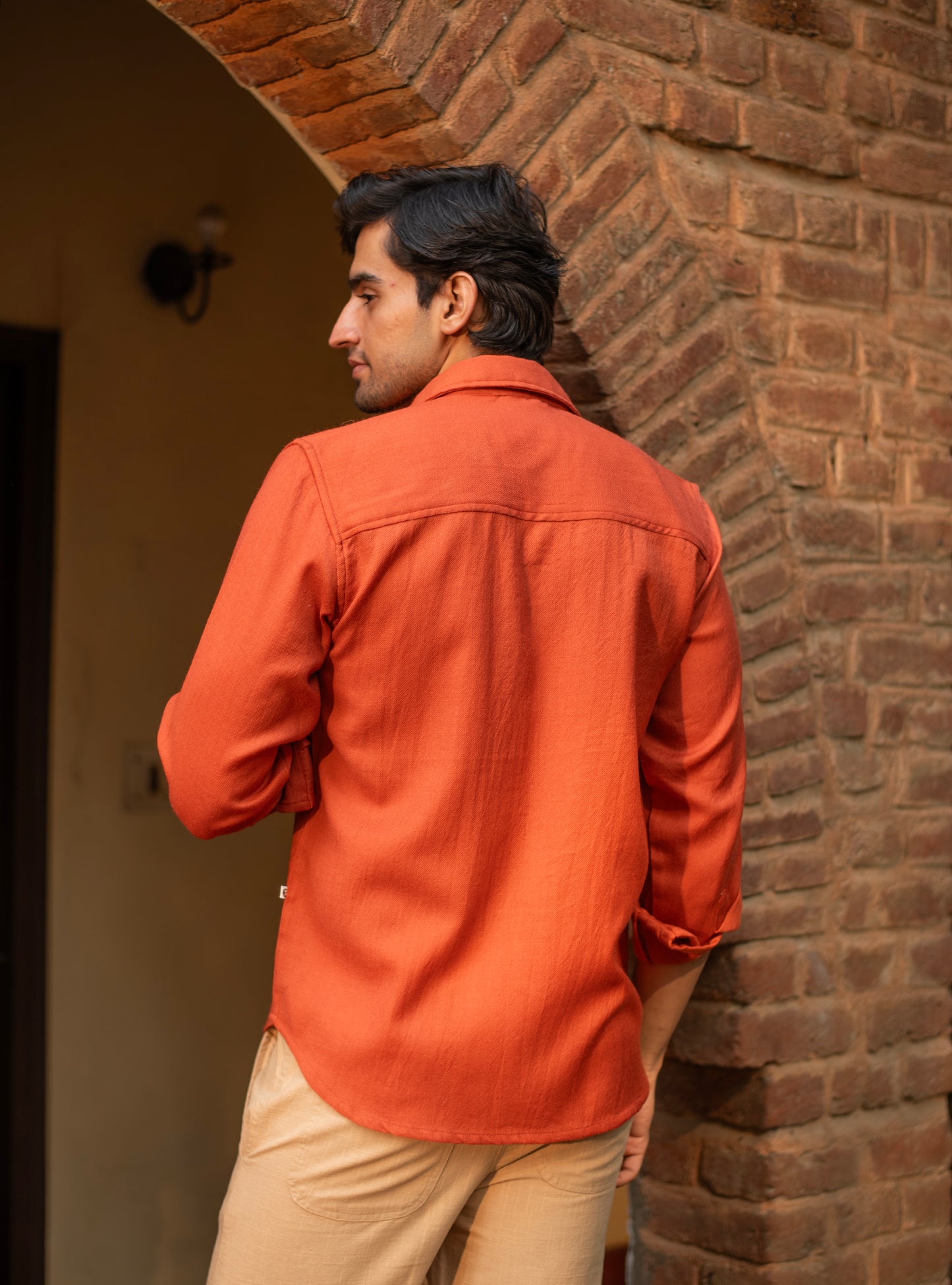 Xavier Shirt Full Sleeves : Solid Paprika Twill Wool