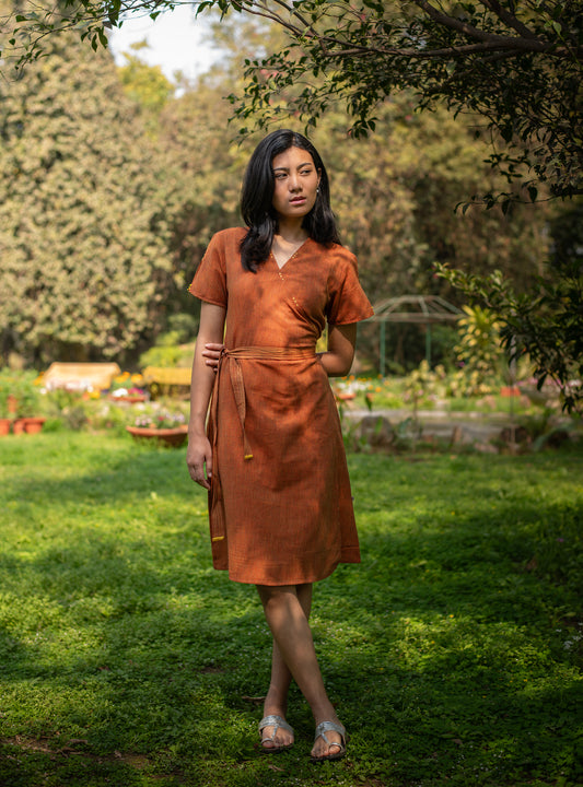 Wrap Around Dress : Checks Yellow Handloom
