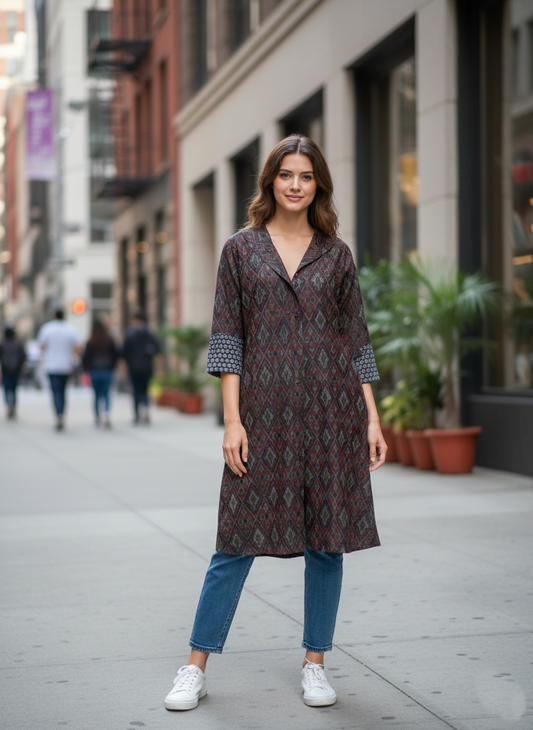 Wrap Jacket Full Sleeve: Ikat Silk