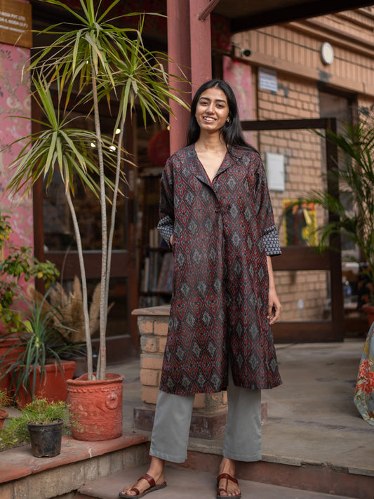 Wrap Jacket Full Sleeve: Ikat Silk