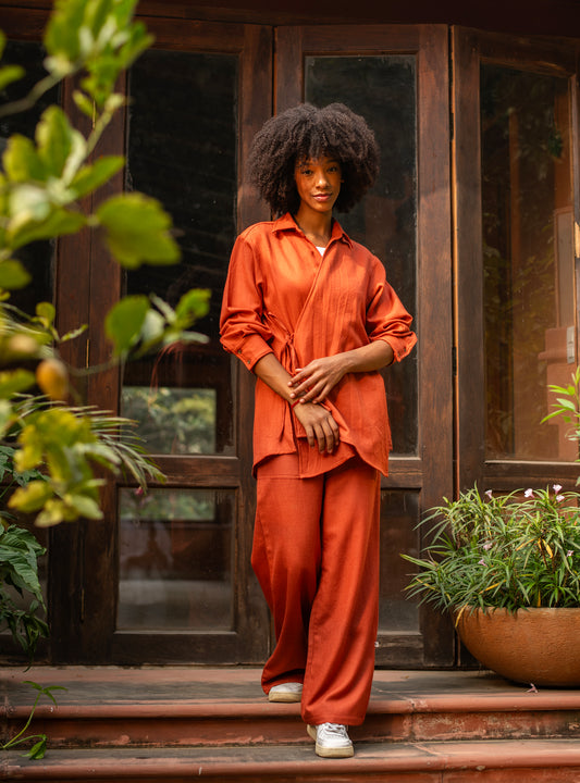 Wrap Shirt : Solid Paprika Twill Wool