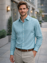 Mens Xavier Shirt Full Sleeves : Fan Aqua Voile