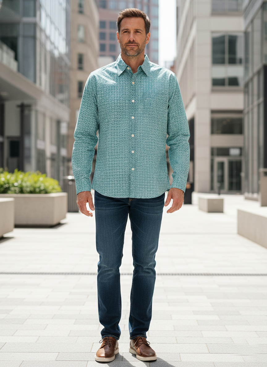Mens Xavier Shirt Full Sleeves : Ghazni Teal Voile
