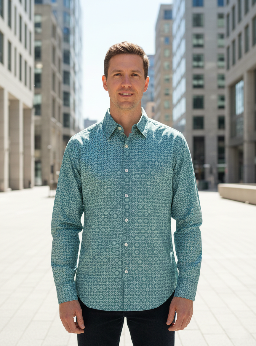 Mens Xavier Shirt Full Sleeves : Ghazni Teal Voile