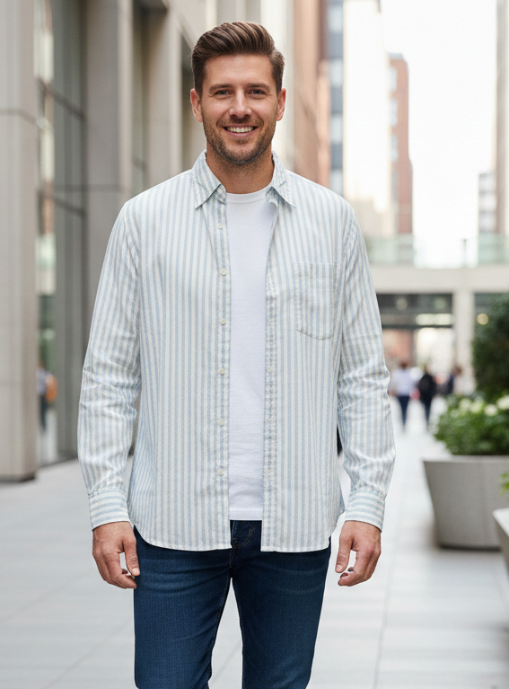 Mens Xavier Shirt Full Sleeves : Lemur Blue Voile