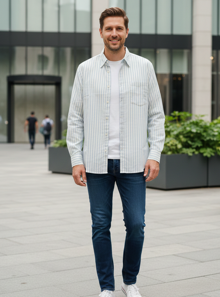 Mens Xavier Shirt Full Sleeves : Lemur Blue Voile