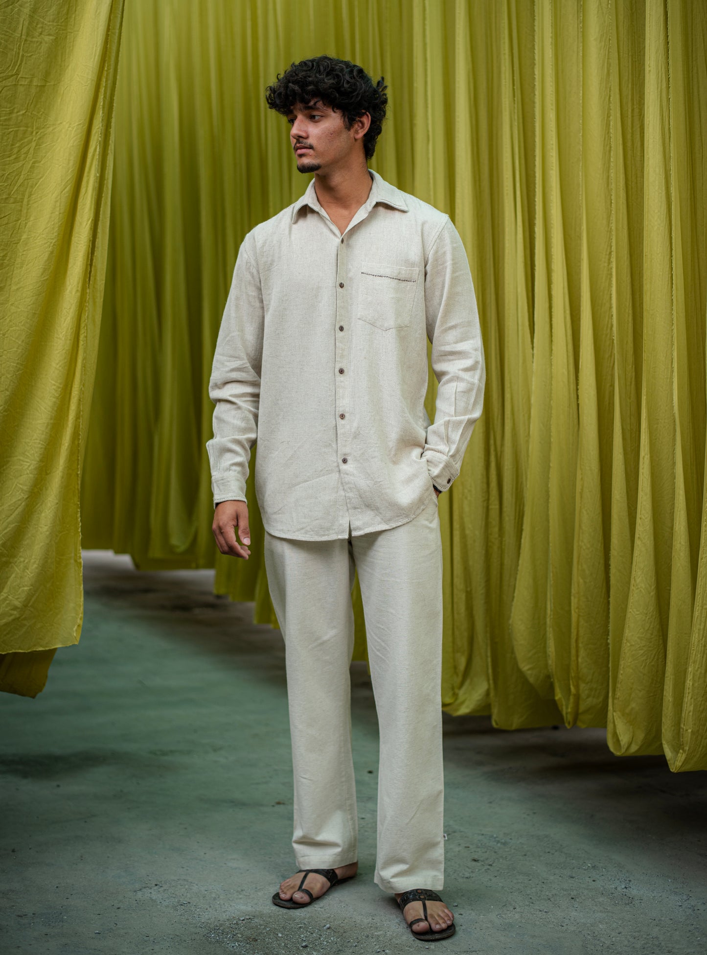 Xavier Shirt Full Sleeves :  Solid  Natural Cotton Flax