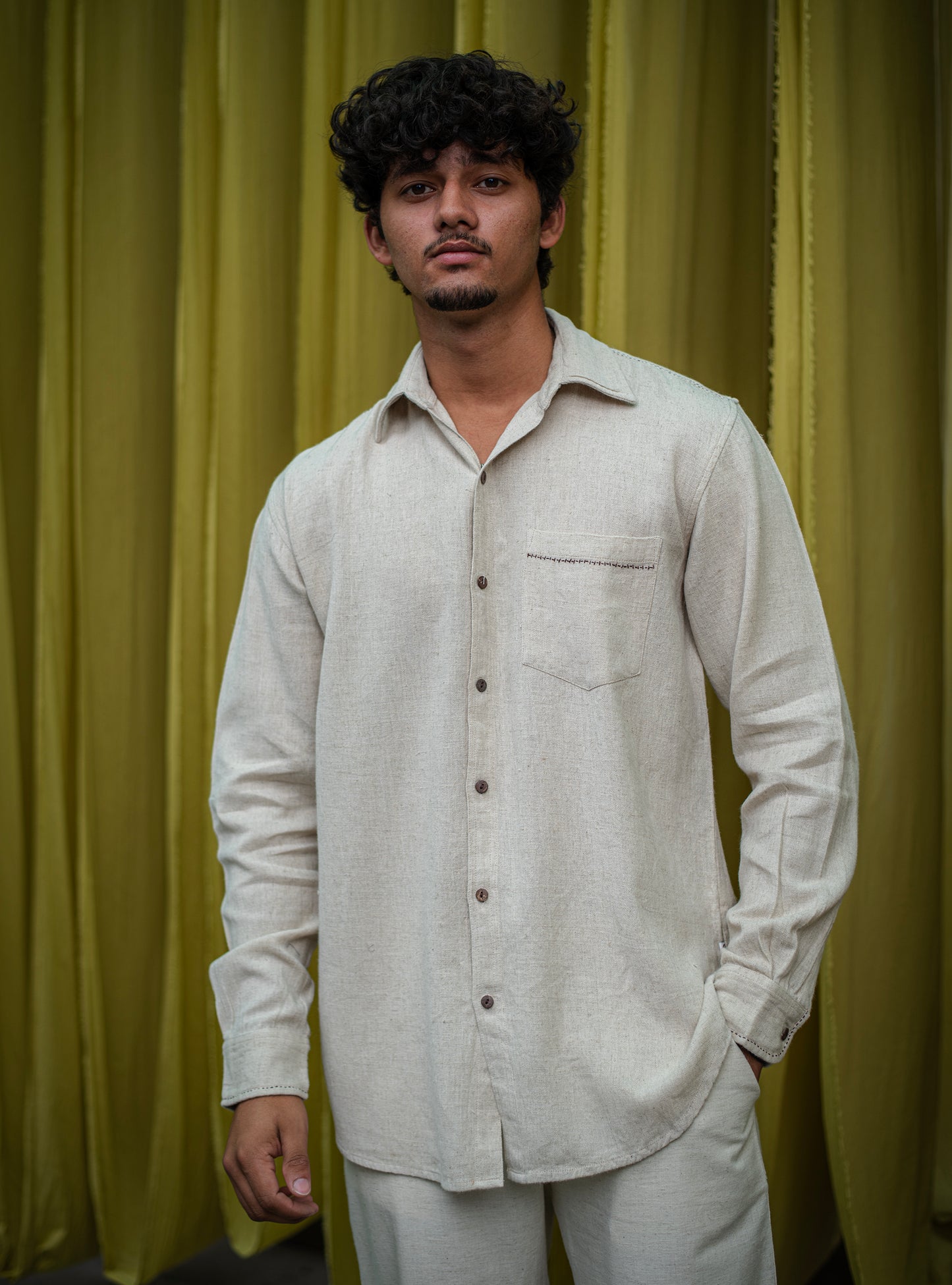 Xavier Shirt Full Sleeves :  Solid  Natural Cotton Flax