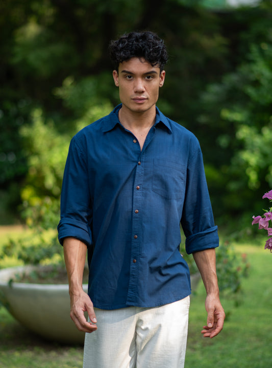 Xavier Shirt Full Sleeves : Solid Indigo Slub