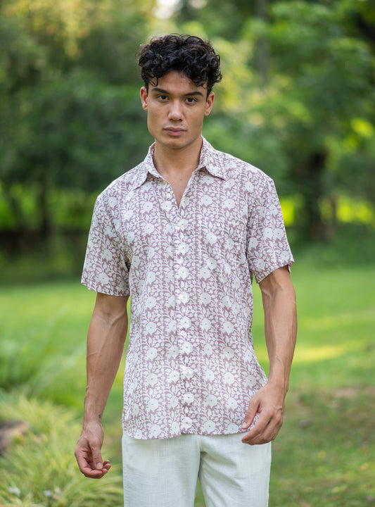 Xavier Shirt Half Sleeves : Camryn Mocha Voile