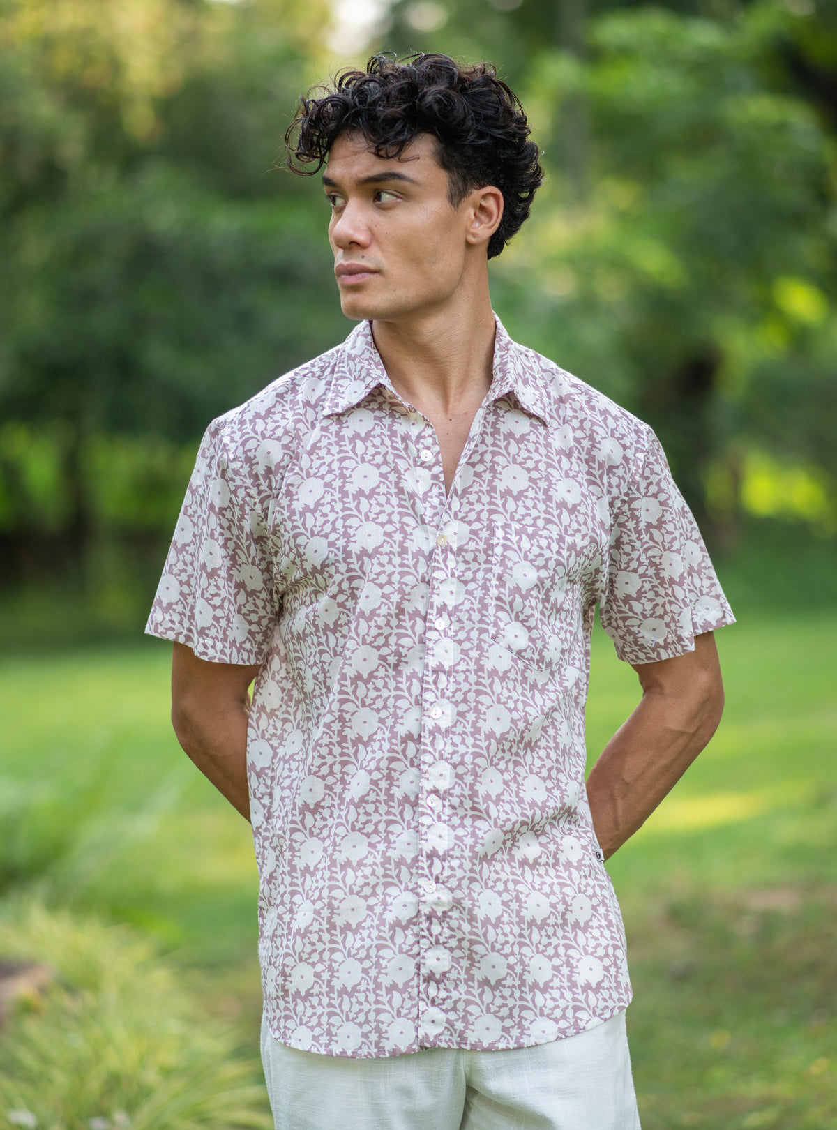 Xavier Shirt Half Sleeves : Camryn Mocha Voile