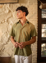 Xavier Shirt Half Shirt : Solid Olive Slub
