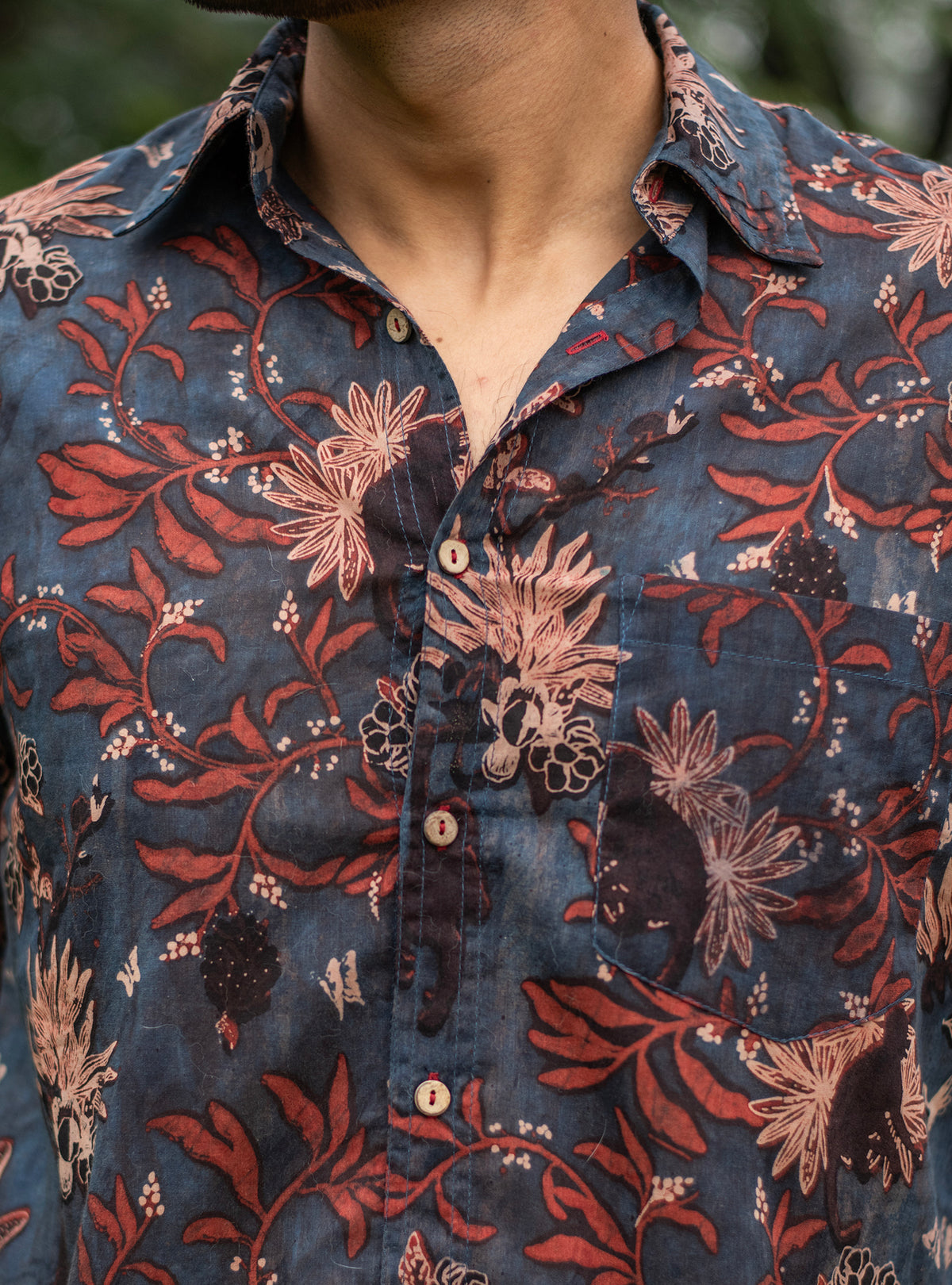 Xavier Shirt Half Sleeves : Ajrakh Ubud Indigo Voile