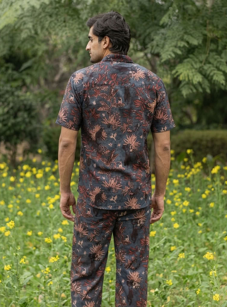 Xavier Shirt Half Sleeves : Ajrakh Ubud Indigo Voile