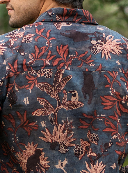 Xavier Shirt Half Sleeves : Ajrakh Ubud Indigo Voile
