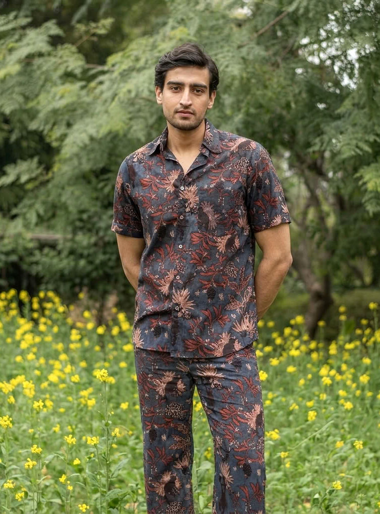 Xavier Shirt Half Sleeves : Ajrakh Ubud Indigo Voile