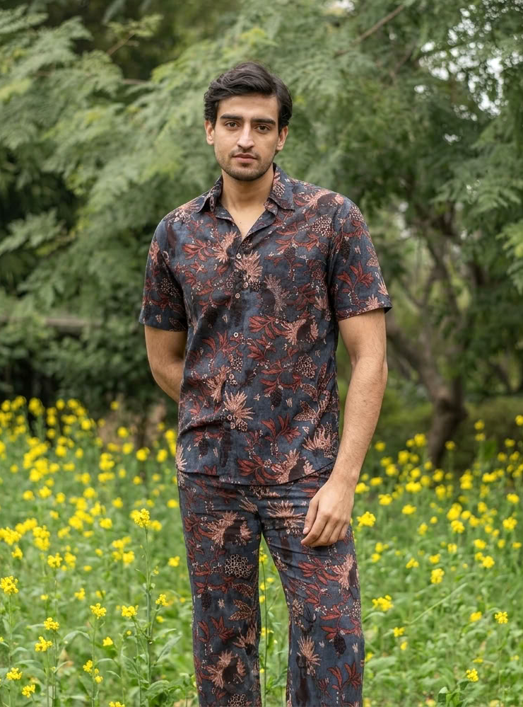 Xavier Shirt Half Sleeves : Ajrakh Ubud Indigo Voile