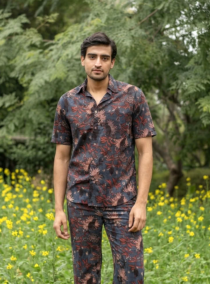 Xavier Shirt Half Sleeves : Ajrakh Ubud Indigo Voile