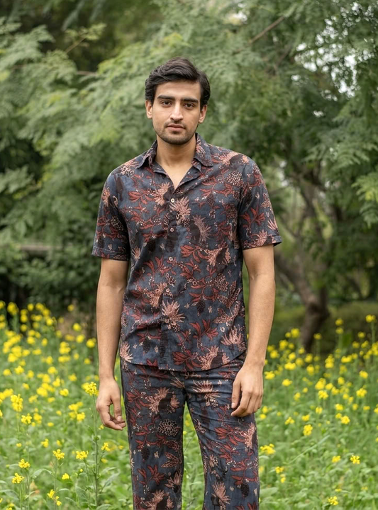 Xavier Shirt Half Sleeves : Ajrakh Ubud Indigo Voile