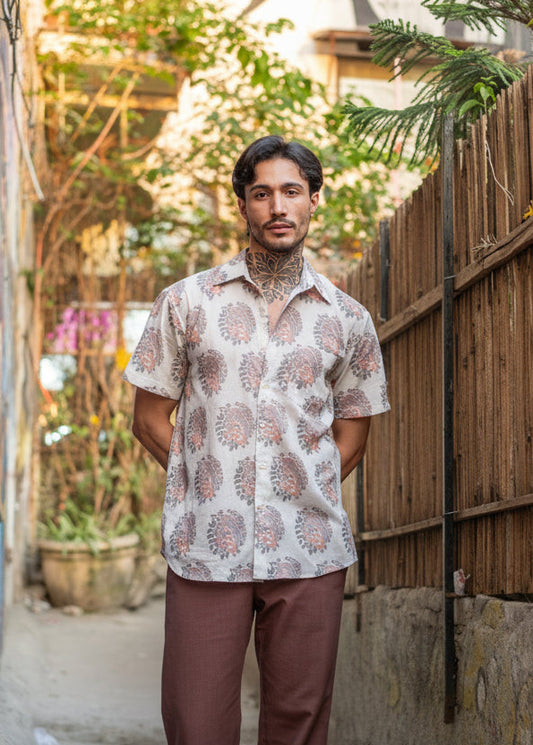 Xavier Shirt Half Sleeves : Parrot Ivory Voile