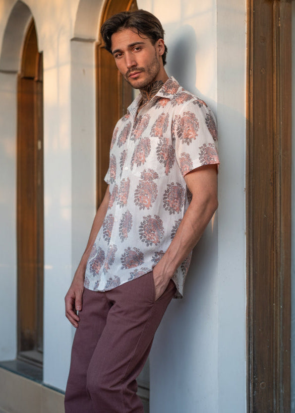 Xavier Shirt Half Sleeves : Parrot Ivory Voile