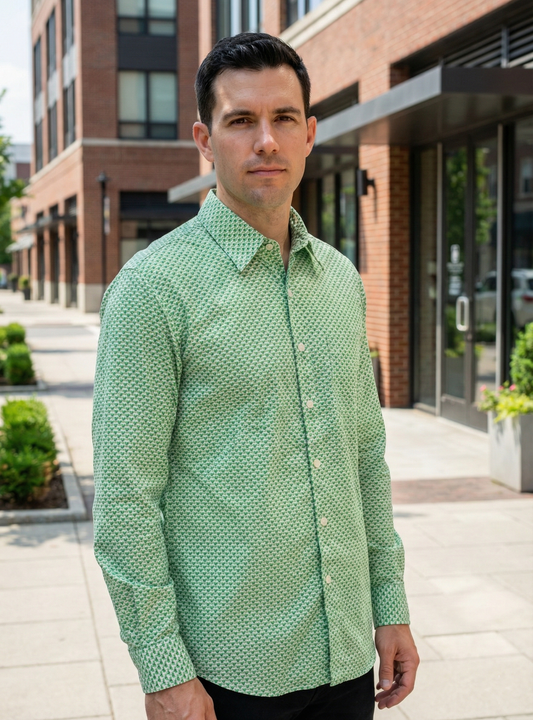 Xavier Shirt Full Sleeves : Scales Green Voile