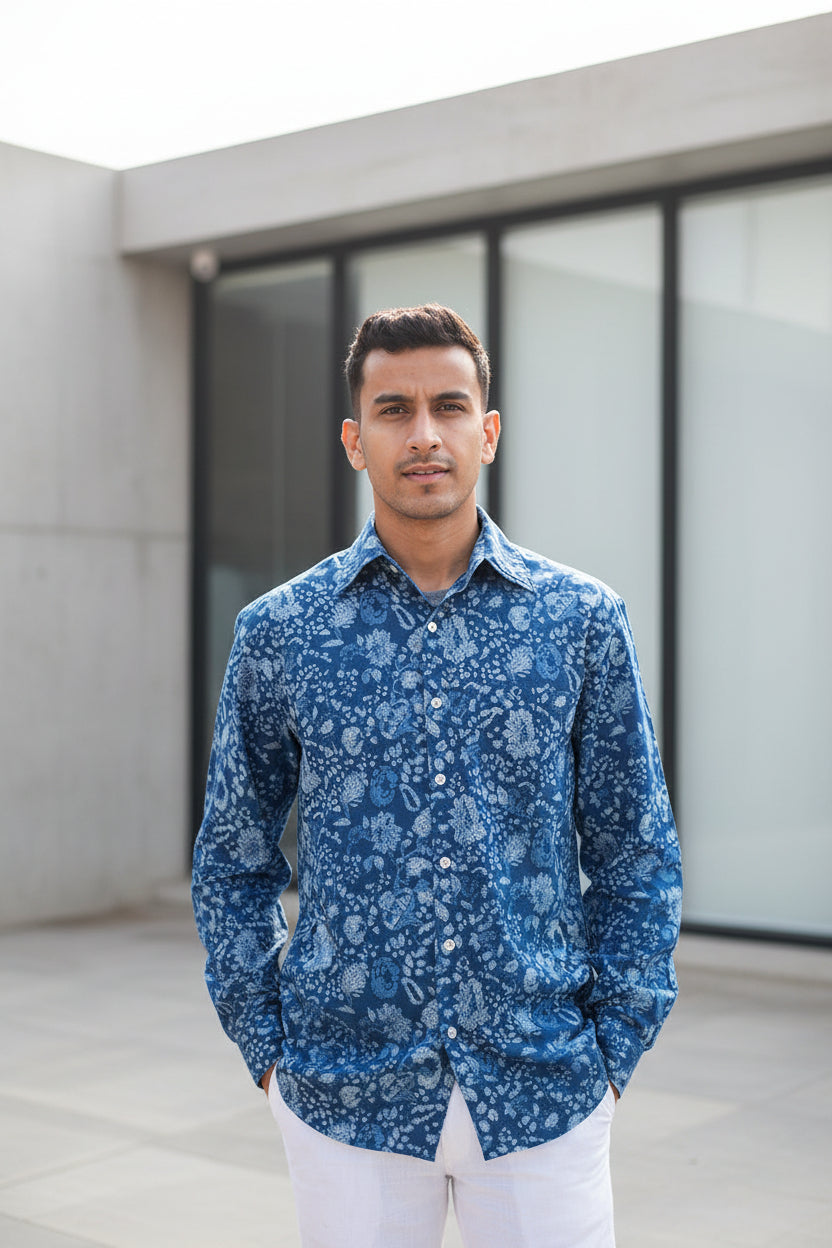 Xavier Mens Shirt : Gulmohar Indigo