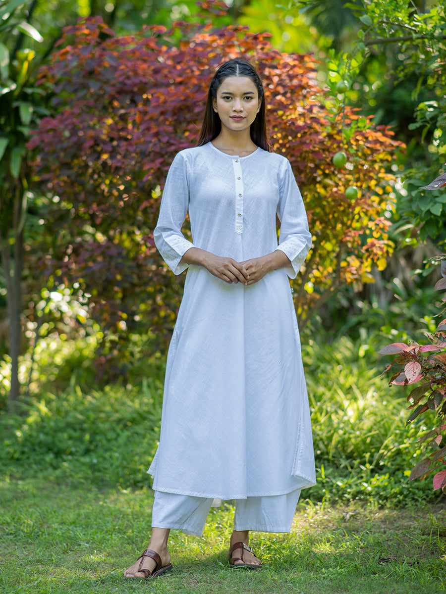 Solid A Line Kurta : Powder Blue