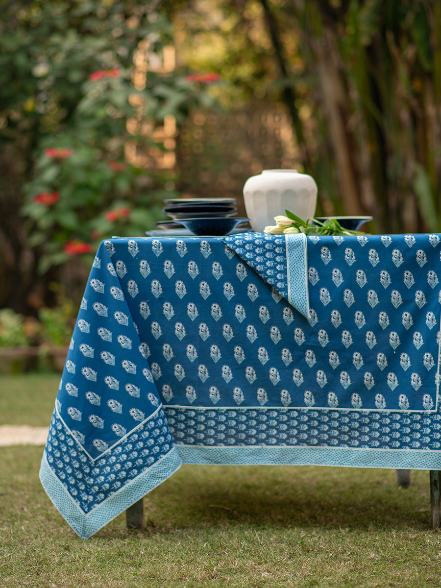 Printed Table Cloth Extra-Border : Agni Sapphire Sheeting