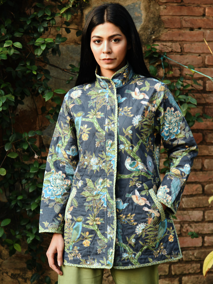 Bird Quilted Coat : Graphite