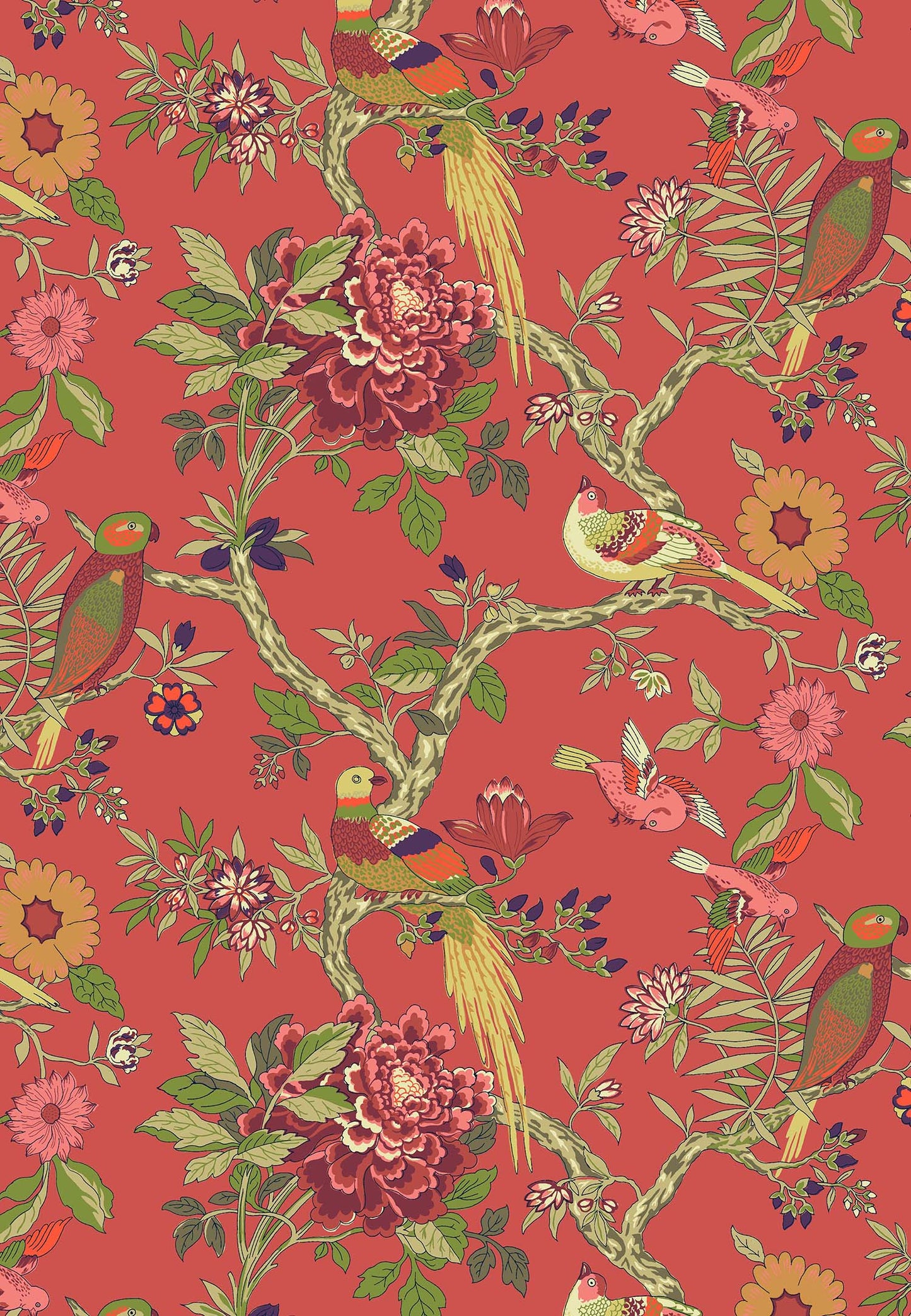 Printed Bed Cover With Extra Border : Bird Coral | Sheeting