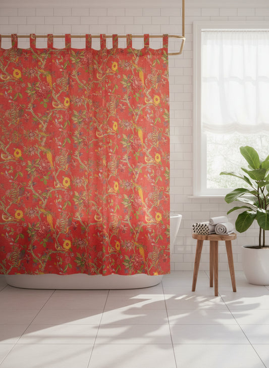 Printed Shower Curtain : Bird Coral Sheeting