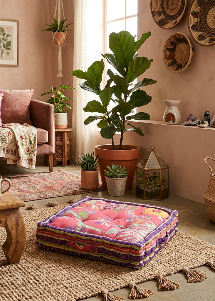 Printed Floor Cushion : Bird Coral Sheeting