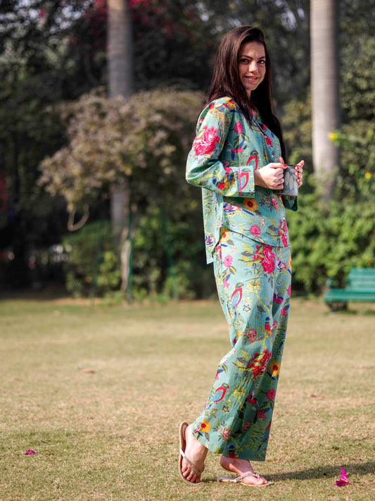 Vanessa PJ Set : Bird Teal Voile