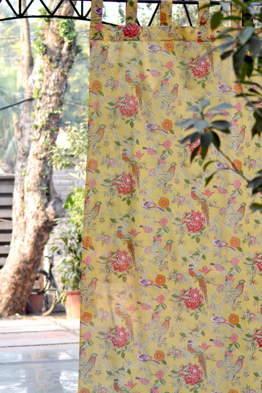 Printed Curtain : Bird Yellow Voile