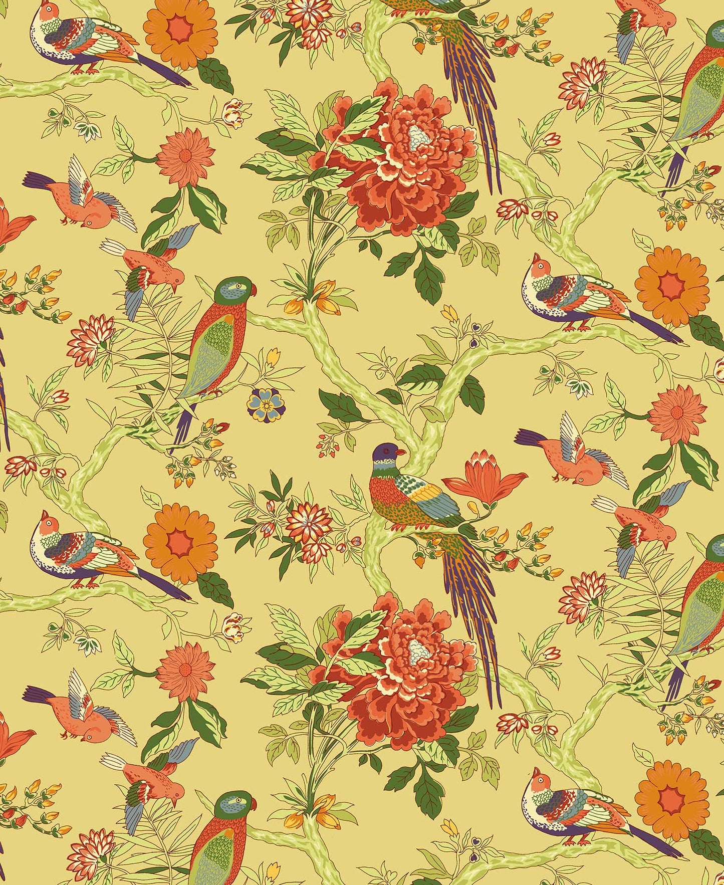 Printed Curtain : Bird Yellow Voile