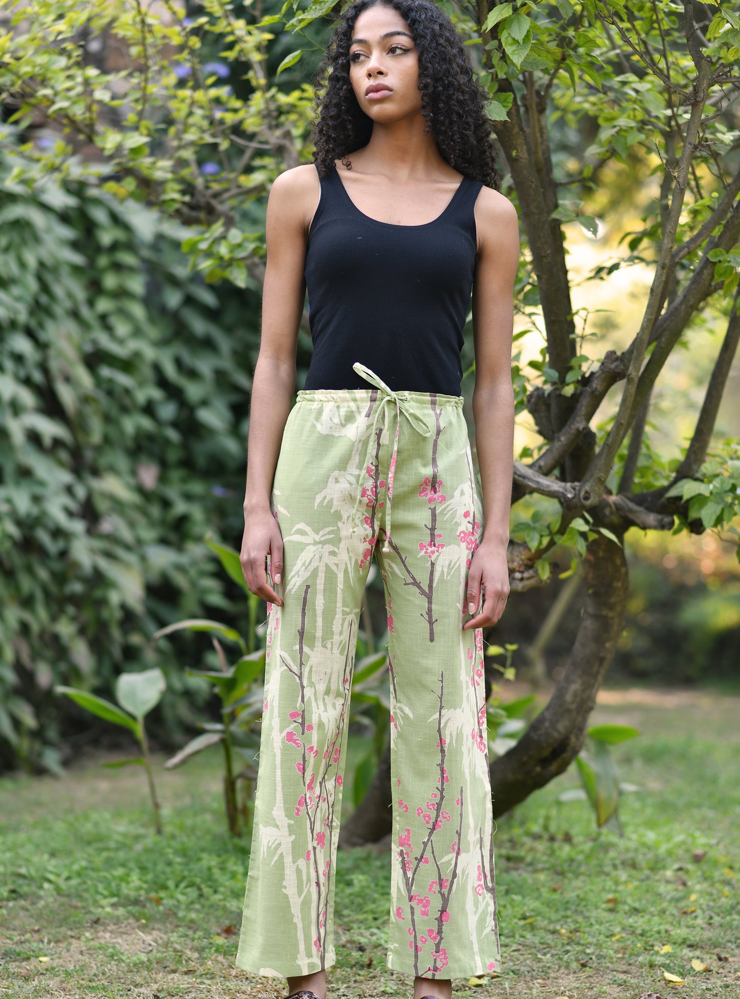 Lounge Pant : Cherry Blossom Green Voile