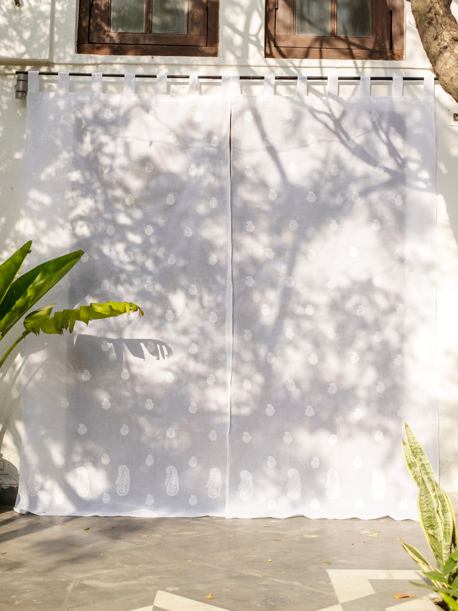 Embroidered roidered Chiken Curtain :  Cream Kota Cotton