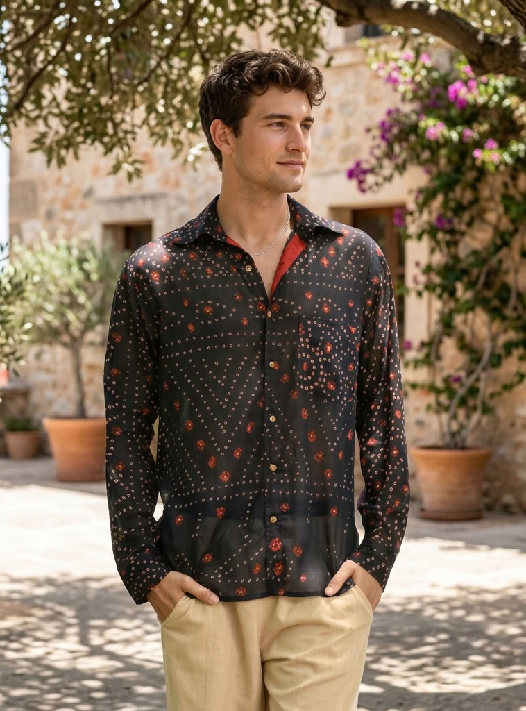 Xavier Shirt Full Sleeves : Bandhani Black Voile