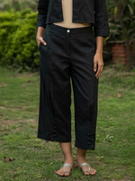 Crop Pant :  Solid  Black Slub