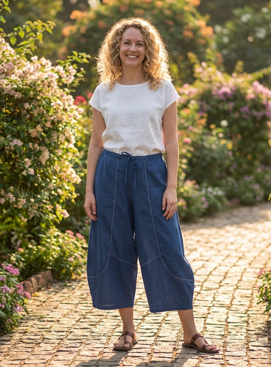 Balloon Pant : Solid Navy : Slub