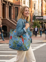 Canvas Tote :  Bird  Teal  Canvas
