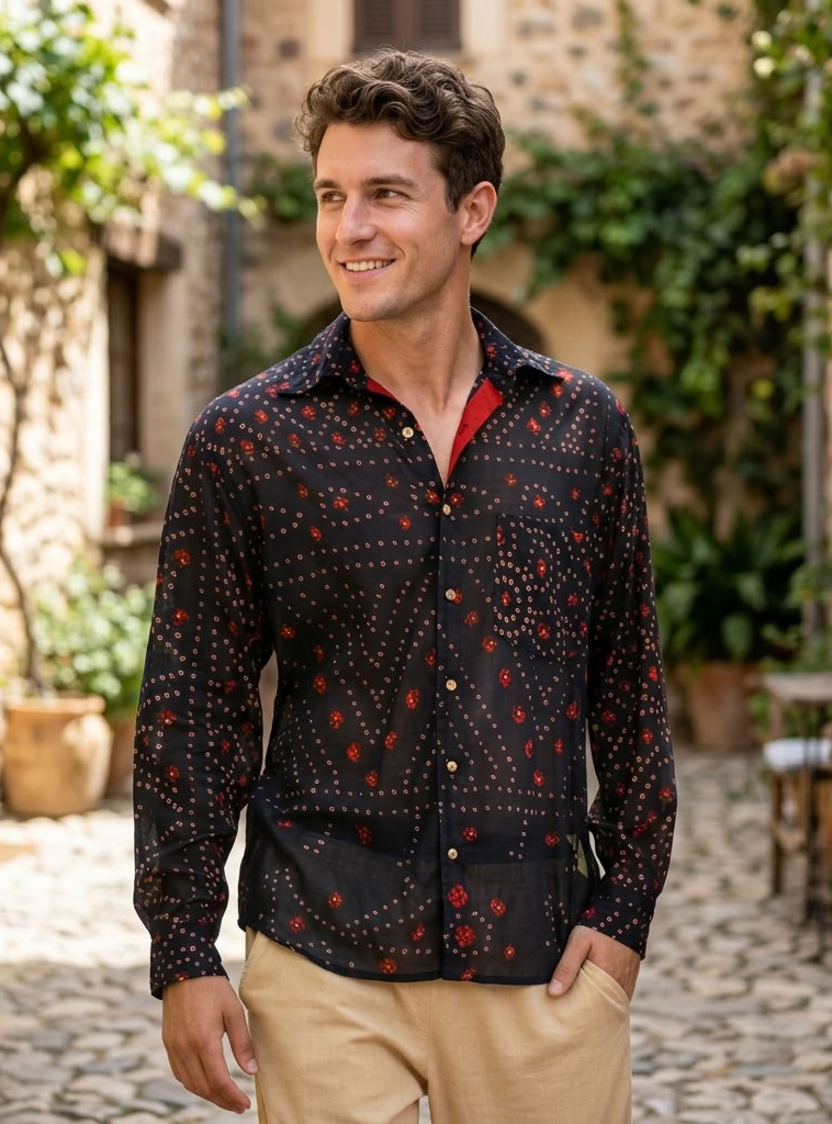 Xavier Shirt Full Sleeves : Bandhani Black Voile