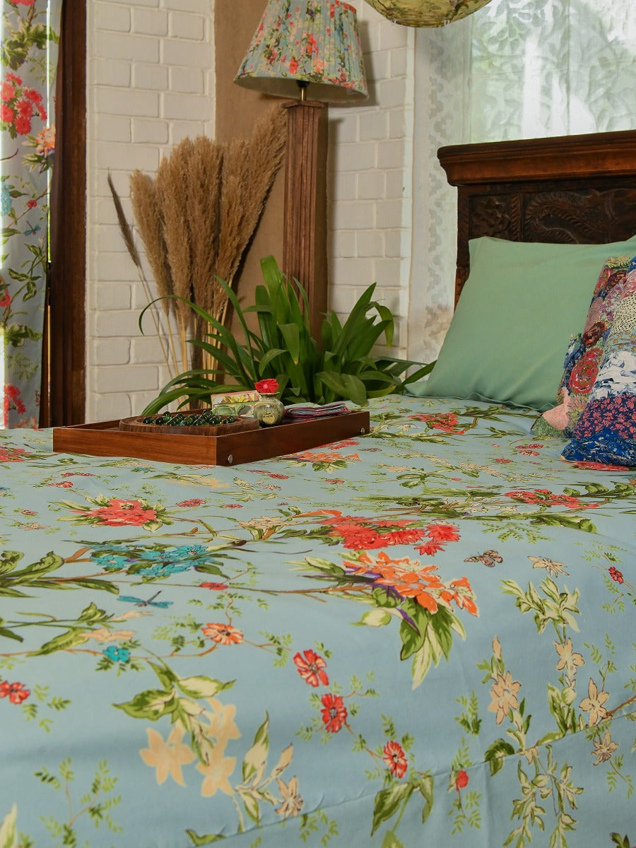 Printed Bed Sheet With Pillow : Corsica Sky Voile