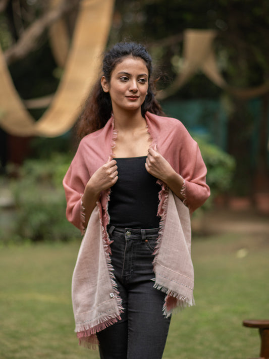 Double Layered Stole : Solid Dusty Rose Wool