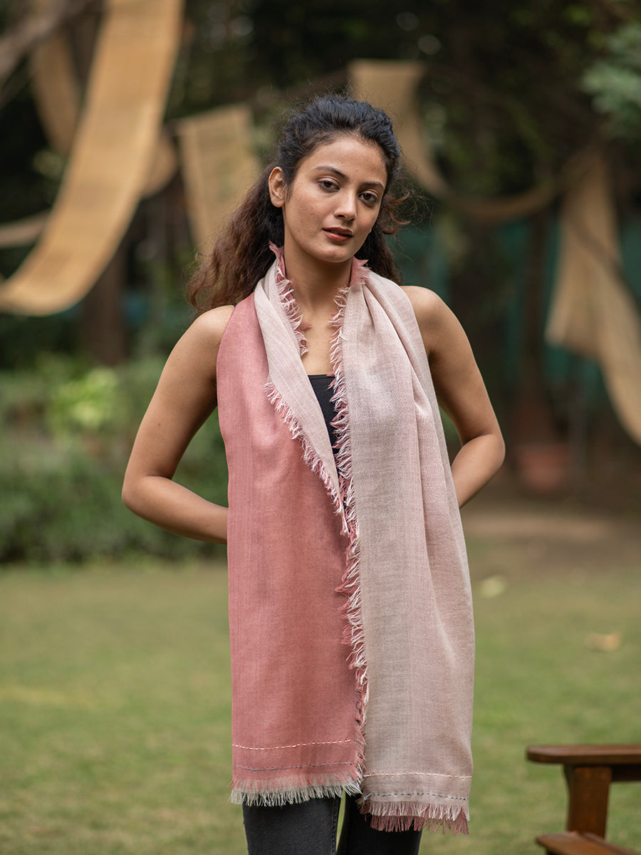Double Layered Stole : Solid Dusty Rose Wool