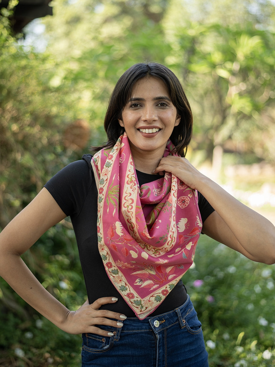Border Scarf : Garden Red Voile