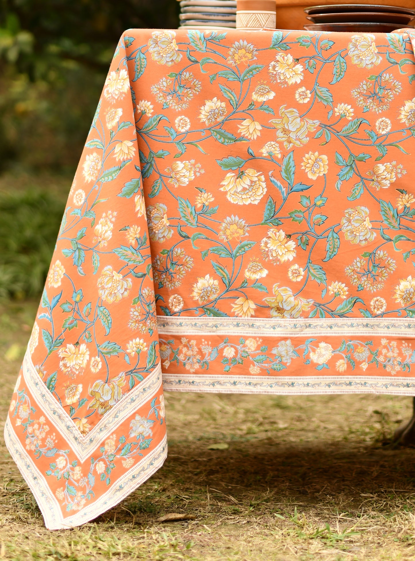 Printed Table Cloth Extra Border : Florentine Orange Sheeting