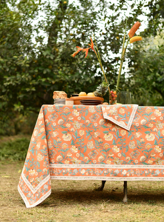 Printed Table Cloth Extra Border : Florentine Orange Sheeting